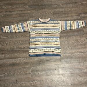 Jennifer Moore Blue and Cream Crewneck Sweater with Fair Isle Pattern